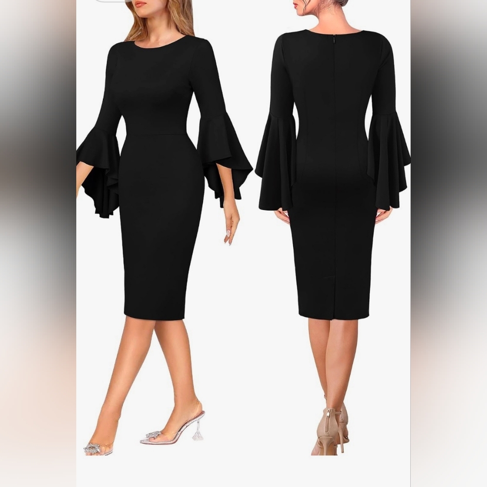 VfEmage Black Ruffle Sleeve Dress ~ sz 16